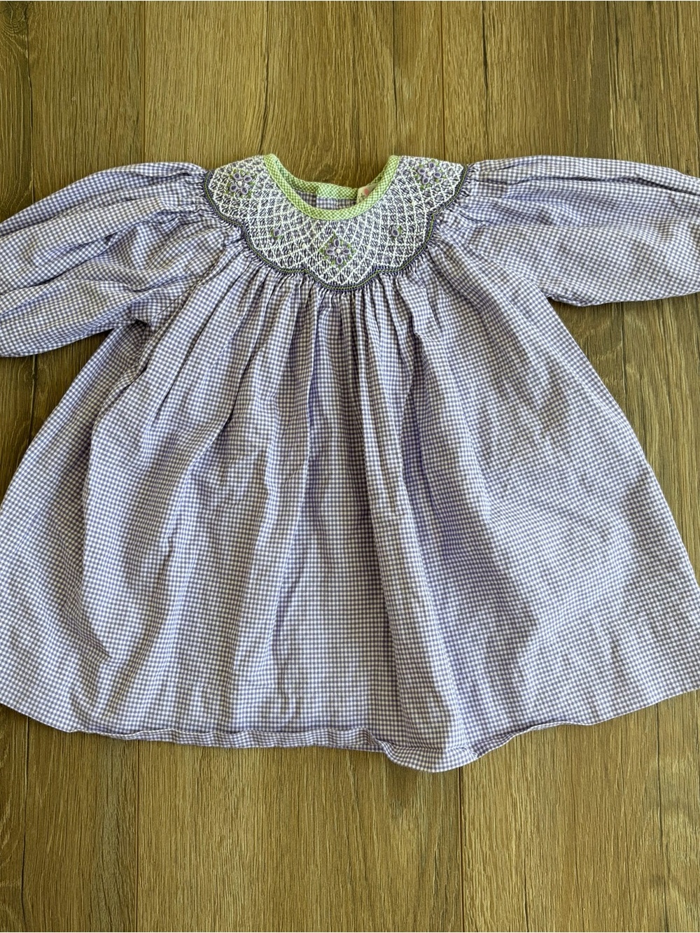 Petit Ami Lavender and Green Smocked Collar Dress